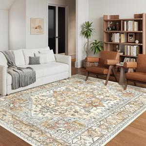 Washable Area Rug 5x7, Area Rugs Stain Resistant Neutral Washable Rugs for Living Rooms Bedroom Vintage Non-Slip Thin Large Size Area RugOrange