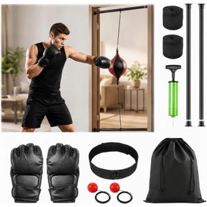 Doorway Punching Bag, No-Drill Double End Bag, Boxing Trainin
Fits 27.6-47.2 in Door Frames, Adjustable Steel Bars, Includes Double End Bag, Speed Training Balls, Gloves, Hand Wraps, Pump