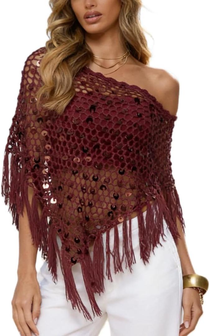 Womens Sheer Poncho Top See Through Knit Shrug Shawl Pullover Lightweight Asymmetrical Sweater Beach Cover Up
