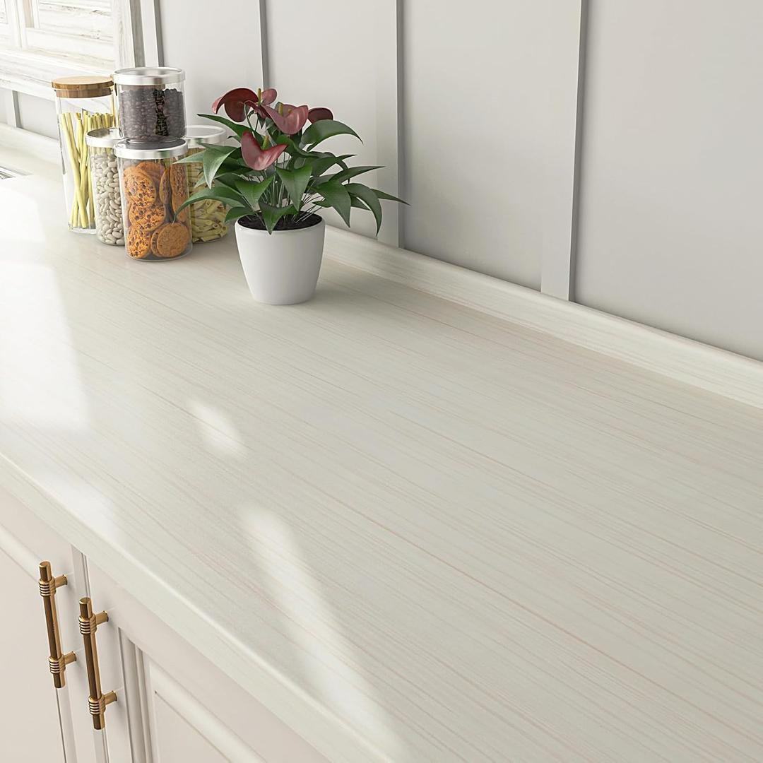 FunStick 24"x200" White Beige Wood Contact Paper Peel and Stick Wood Wallpaper Waterproof Wood Grain Contact Paper for Cabinets Countertop Contact Paper Self Adhesive Wood Wallpaper for Table Walls