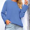 PRETTYGARDEN Women's Knit Fall Sweaters Long Sleeve Pullover Crewneck Split Hem Oversized Tunic Sweater Tops Winter Clothing (Blue, S)