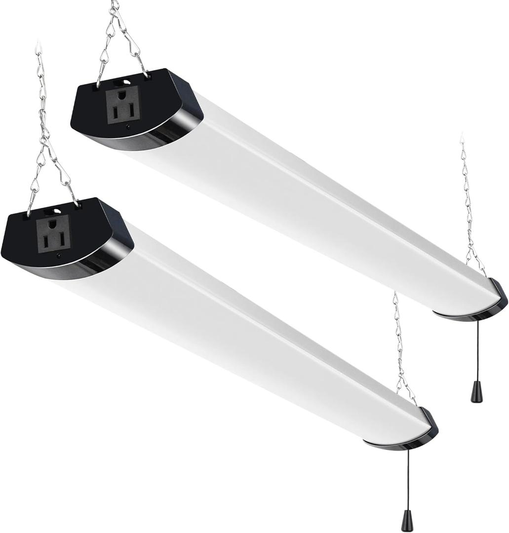 hykolity 4FT 120W LED Shop Light Linkable, 13000lm(400w Equivalent), 5000K Utility Shop Lights for Garages, Workshops, Basements, Hanging or FlushMount, with Power Cord and Pull Chain, ETL, 2 Pack