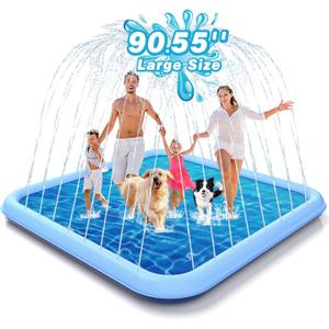 EPN Splash Pad, 127"- 90.5" Size Extra Large Sprinkler Play Mat for Dogs & Kids, Thicker Wading Pool Summer Outdoor Water Toys, Fun Backyard Fountain Play Pad for 3 Age+ Girls Boys Children & Pets