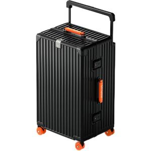 ROPLUS Aluminium Frame Checked- In Luggage with Smooth Jelly Wheels, Hardside Zipperless Rolling Suitcase with TSA Lock (BlackOrange, 28-Inch)