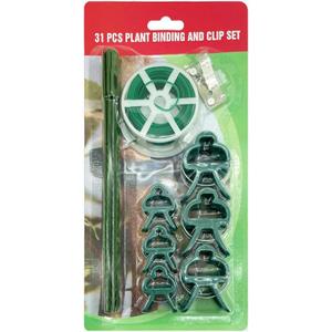 Plant Support and Binding Set, 31 Pieces, Garden Clips with Wire, Green Plant Vine Training Kit