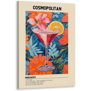 GyXzodonti Cosmopolitan Cocktail posters retro cocktail wall art Cocktail Drink Wall Decor Vintage bar cart decor Kitchen Home Bar Cart Club Decor Canvas Print 16x24inch Framed (16L" x 24W")