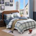 Full Size Comforter Sets, Blue Grey Plaid Bedding Set 7 Piece for Boys Girls Teen, Classic Homestead-Style Kids Comforter Set Bed in A Bag with Sheets, Pillowcases & Shams