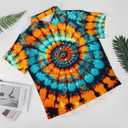 Hawaiian Mysterious Psychedelic Rainbow Totem Tie-Dye Lapel Pocket Short Sleeved Shirt Button Shirt (S)