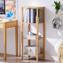 YUFAM 4 Tier Tall Bookshelf with Storage - Small Bookcase for Small Spaces, Shelf for Living Room, Office, Bedroom, Kitchen - Industrial Modern Natural Book Shelf