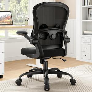 Office Chair Ergonomic Desk Chair - Mesh Comfy Home Desk Office Chairs with Wheels Adjustable Lumbar Support Flip up Armrest Executive Rolling Swivel Teacher Task Computer Chair Black