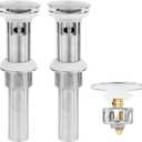 Bathroom Sink Drain,2 Pack Drain Stopper with Overflow, Pop Up Drain Assembly with Detachable Strainer Basket, Built-in Anti-Clogging, Stainless Steel Nut Brushed Nickel