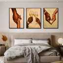 Black Couple Love Wall Art Black People Canvas Wall Decor African American Couple Art Pictures Afro Man Woman Poster Holding Hands Prints Painting for Bedroom Living Room 16x24 Inch Unframed Set of 3