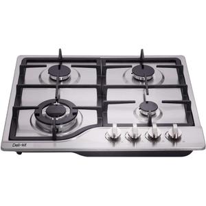 Deli-kit 24 inch LPG/NG Gas Cooktop Dual Fuel Sealed 4 Burners Stainless Steel Gas Cooktop 4 Burners Drop-In Gas Hob DK245-A02 Gas Cooker, 600*510*100