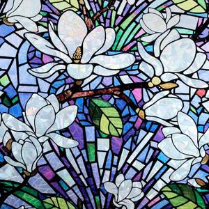 DKTIE Magnolia Pattern Stained Glass Window Film Floral Decorative Window Privacy Film with Rainbow Effect Front Door Bathroom Room Decor (S677, 17.7in X 118.1in)
