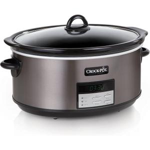 Crock-Pot Large 8-Quart Programmable Slow Cooker with Auto Warm Setting Black Stainless Steel
