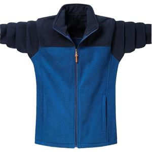 Men's Fleece Jacket Classic Full Zip Stand Collar Lightweight Casual Soft Warm Coats With Zipper Pocket,Blue,L