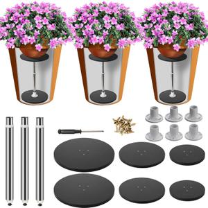 DECOHS 3 Set Adjustable Height Planter Inserts, 10.2-17.3" Rise Stainless Steel Plant Risers for Inside Pot, Planter Fillers Plant Lift Inserts for Large Pots Tall Taper Planters 6" 8" 10" Base or Top