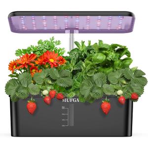 MUFGA 12 Pods Hydroponics Growing System, Indoor Garden with LED Grow Light, Plants Germination Kit, Mini Herb Garden with Pump System, Height Adjustable (No Seed)