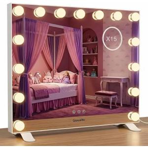 Vanity Mirror with Lights, Large Hollywood Lighted Mirror, LED Bulbs with 3 Colors Lighting, USB & USB C Charging Port, Touch Control, Glass Tempered, White 22.8" X 18.1"