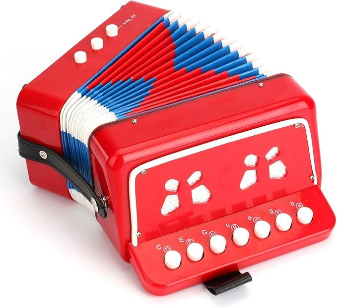Tosnail Small Accordion, 10 Keys Buttons Control Musical Instruments for Beginners Learning, Red