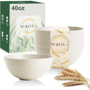Wrova Beige Wheat Straw Bowls for Cereal and Salad,Alternative Plastic Bowls Set of 6,40oz Unbreakable Soup Bowls suitable for Kitchen,Party,Camping and R.V.