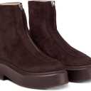 Coutgo Womens Front Zip Ankle Boots Comfortable Platform Flat Chunky Heel Booties Round Toe Casual Winter Snow Boots (8, Chocolate)
