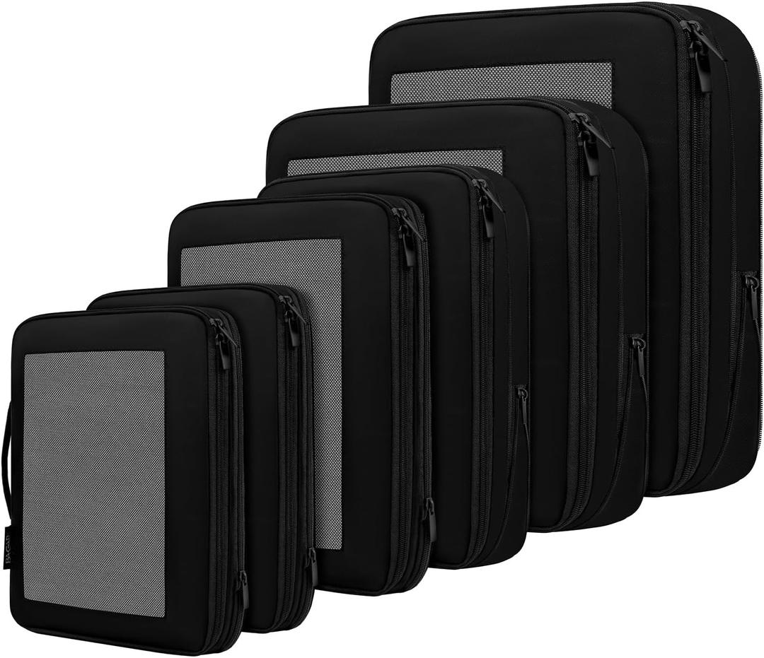 BAGAIL 6 Set Compression Packing Cubes Travel Accessories Expandable Packing Organizers (Square Mesh, 06-Black), 13.75 Inches X 12.75 Inches X 4.5 Inches