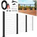 8ft-12ft Modular Cable Railing Post Kit 42" T304 Stainless Steel 3 Level Post Kit, Surface Mount Black Cable Railing System for Decks Length Adjustable Easy DIY, 164ft 1/8" Wire(No Handrail)