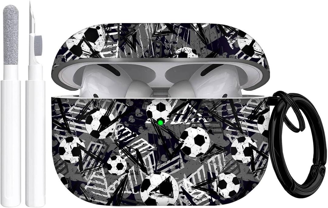 for Airpods Pro Case, Cute Cool Football Pattern TPU Soft Cases for Airpods Pro Case 1st Gen, Shockproof for Airpods Pro 2019 Case Men Women with Cleaner Kit & Keychain, Black