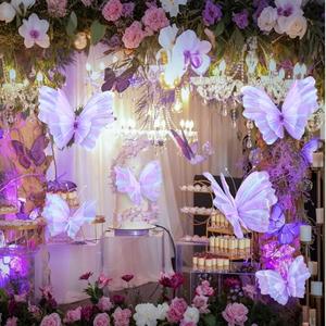 Geelin 4 Pcs Large Purple Butterfly Decorations Mariposas Grandes para Decoracion Big Butterfly Party Decor 20 Inch 12 Inch 3D Silk Butterflies for Baby Shower Women Birthday Party Wedding Decor