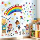 decalmile Rainbow Reading Corner Wall Decals Handprint Educational Quotes Reading Gives You Wings Wall Stickers Kids Playroom School Library Classroom Wall Decor