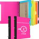 2 Pcs Pivotable Refillable Notebook, 3 Ring Binder Notebooks 1 Inch, Notebook with Dividers and Pockets, Folder Notebook, Flexible Binder, Soft Binders 3 Ring, Foldable Binder- Pink
