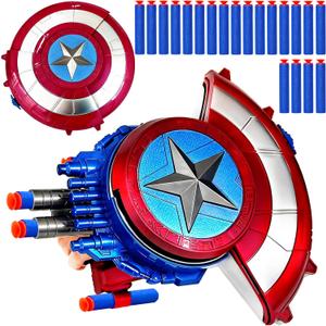 Captain Superhero Shield Blaster Toy,Dart Shooting Shield with 20 Foam Darts,Cosplay Prop for Adults,Roleplay,Halloween,Party Favors,Multi-Item Party Favor Packs