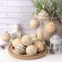 Lunmon 12 Pcs Large Neutral Textured Christmas Ornaments 3.15 Inch Farmhouse Rustic Cream Christmas Tree Balls Modern Vintage Shatterproof Xmas Baubles for Home Decor DIY Party Gift