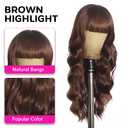 Brown Wig with Bangs Long Curly Wig for Women long Chocolate Brown Wavy Wigs skin-friendly synthetic fibersc for festival holiday Use 26IN