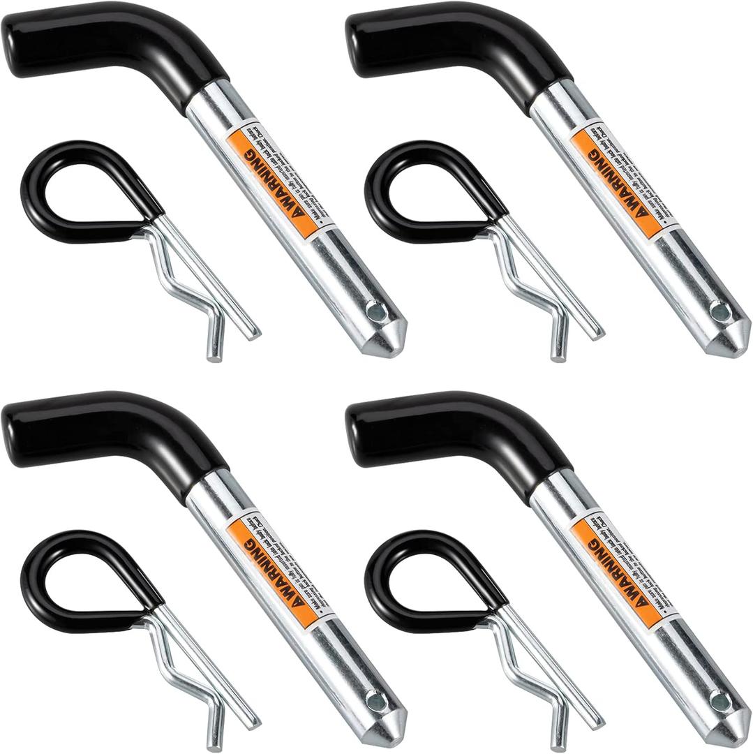 TOPSHINE Trailer Hitch Pin & Clip 4 Pack, 5/8 Inch Diameter with Rubber-Coated Vinyl Black Grip, Fits 2" Receiver