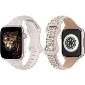 MoKo 2Pack Watch Band Compatible with Apple Watch Ultra/Ultra2 49mm/Series 10/9/8/7/6/5/4/3/2/1/SE 38/40/41/42/44/45/46mm,Slim Leopard Engraved Silicone Strap Adjustable Wristband