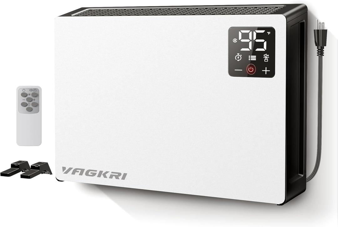 VAGKRI Quiet Electric Space Heater, Wall Mounted Heater 1500W Fast Heating with Remote, 3 Heating Modes, 24H Timer, Indoor Heaters with Stand Base for Bathroom, Bedroom, Living Room, Office