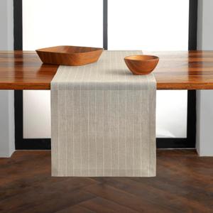 Solino Home Linen Table Runner 60 Inches - Pinstripe 100% Pure Linen Natural and White Farmhouse Table Runner 14 x 60 Inch Ideal for Dresser and Coffee Tables - Fall, Autumn, Halloween, Thanksgiving
