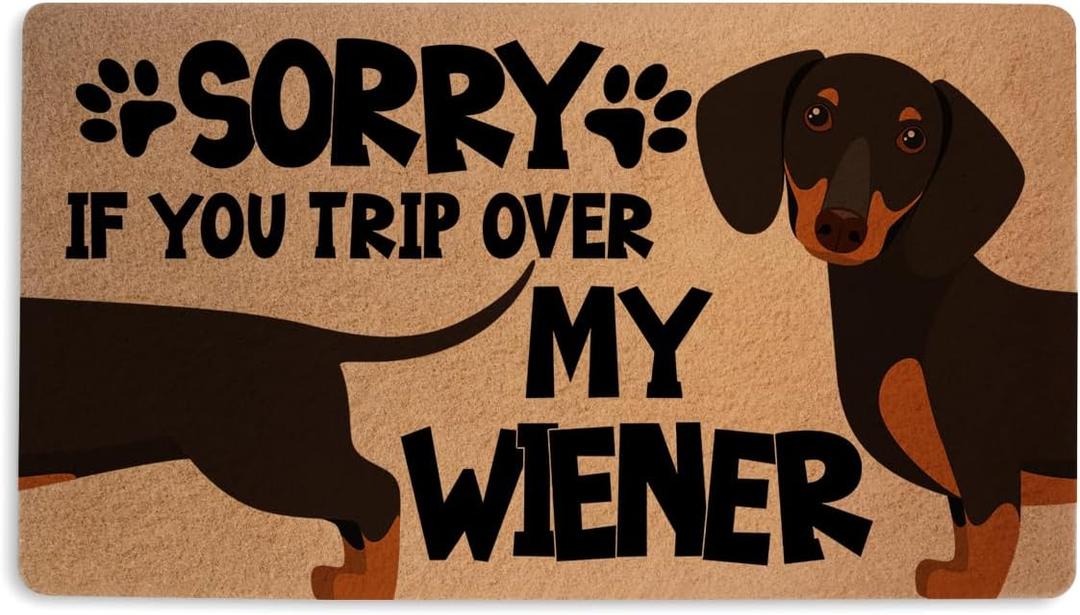 Funny Wiener Dog Door Mat 18x30 Inch, Faux Coco Coir Doormat with Non-Slip PVC Backing, Cute Dachshund Printed Welcome Mat for Outdoor Indoor Entryway Porch Home, Dog Lover Gifts for Women 1