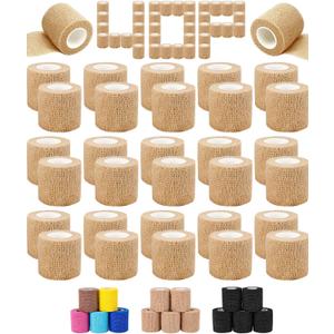 AZEN 40 Pack Self Adhesive Bandage Wrap, 2" X 5 Yards Elastic Cohesive Bandage Wrap, Skin Color Athletic Tape, Vet Wrap, Ankle Tape, Tattoo Grip Tape Wrap (Beige)
