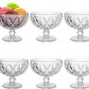 Lawei Set of 6 Glass Dessert Bowls, 12 Oz Footed Ice Cream Sundae Cups, Vintage Embossed Thick Dessert Dishes, Crystal Glass Serving Bowls for Parfait, Dessert, Snack, Cocktail, Cereal, Fruit