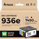 936e 936XL High Yield Ink Cartridges with Chip Combo 4-Pack Replacement for HP 936 936e Ink Works with HP OfficeJet Pro 9125e 9135e 9110b 9128e 9130b 9122e 9120e Wide Format 9730e Printers Black Color