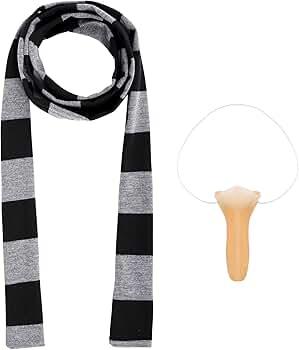 Obmwang Novelty Gray and Black Striped Scarf and Fake Long Nose Cosplay Costumes for Adults Halloween Party