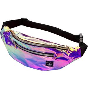 Vibe Festival Gear Fanny Pack for Men Women - Many Prints - Black Holographic Silver Gold Cute Waist Bag for Festival Rave Hiking Running Cycling (Fits Most, Purple Iridescenct)