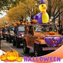 Hungdao 4ft Halloween Inflatable Witch Duck Halloween Golf Cart Decorations Kit PVC Blow Ups Duck Tinsel Garlands Tinsel Streamers Fan Flag, Reusable Outdoor Pool Floats Decoration for Parade Yard