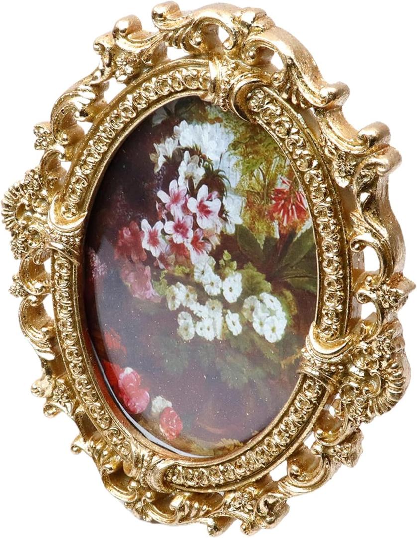 Bitray Vintage Oval Photo Frame, 8-Inch X 6-Inch, Elegant Antique Golden for Wall Hanging or Tabletop Display, Home Decor