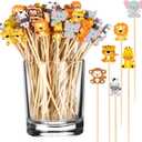 Pickmesh 600 Pcs Jungle Animals Cocktail Picks 4.7 Inch Safari Animals Bamboo Toothpicks Cocktail Skewers for Drinks Party Decorations for Appetizers Fruit Drinks Party Supplies