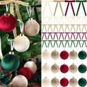 51 Pcs Christmas Velvet Ornaments 15 Pcs Christmas Tree Decor Balls 3.14" 36 Pcs Velvet Vintage Ribbon Bows 5/8" Wide 6 * 8" for Xmas Tree Hanging Decorations Home Indoor Decor (Four Colors)