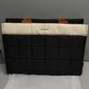 LOVEVOOK Tote Bag for Women, Puffer Work Handbag 15.6 Inch Laptop Purse for Nurse Teacher, Large Quilted Travel Tote Shoulder Bag with Zipper for College Office Clinical Gym, Cream-Black-Brown